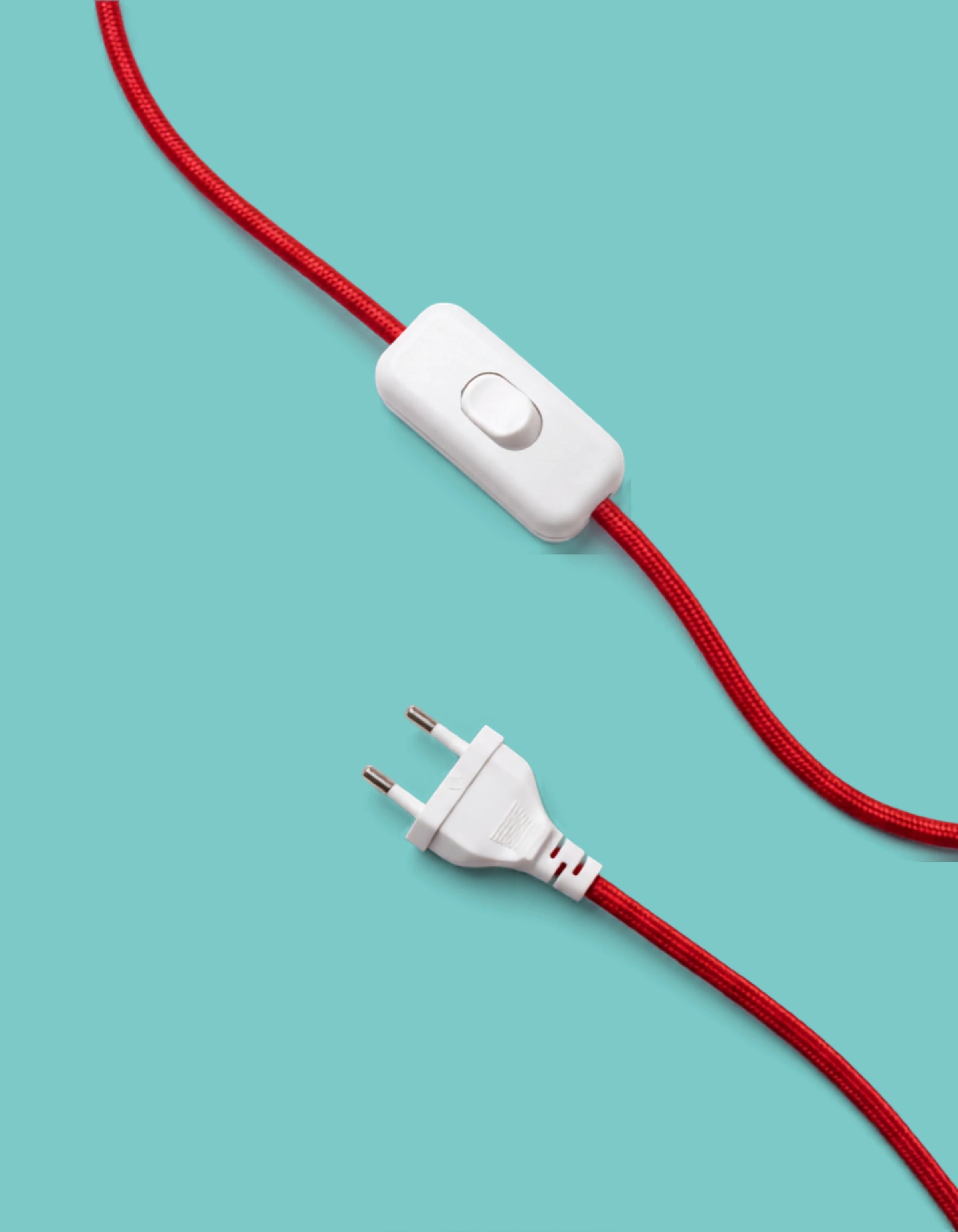 Red braided fabric cable with inline switch and EU plug
