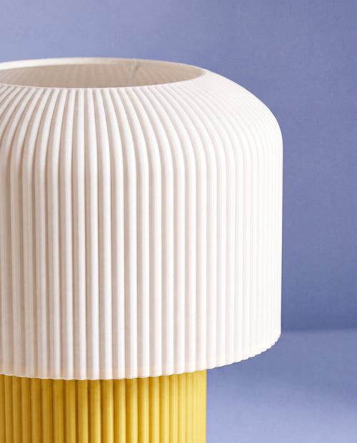 Close-up of the pleated shade on the Nubo lamp