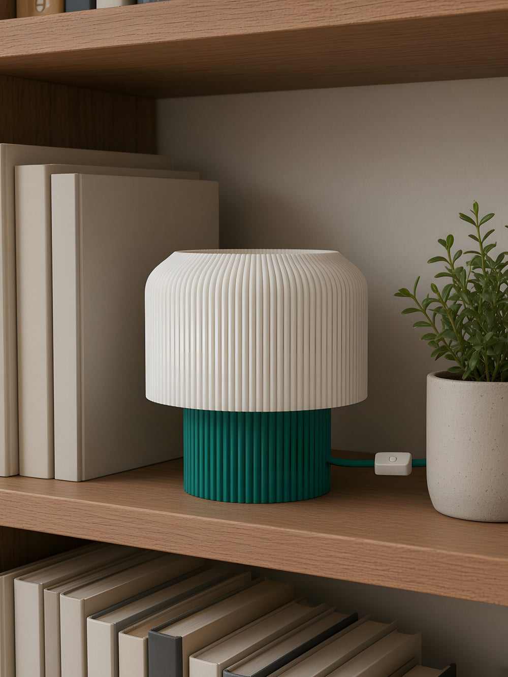 Nubo in Green: at home, on a bookshelf