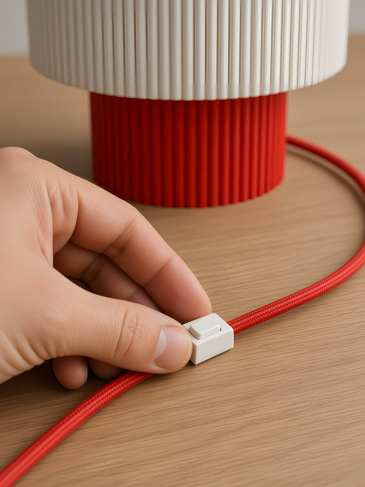 Nubo in Red: white switch on the braided cable