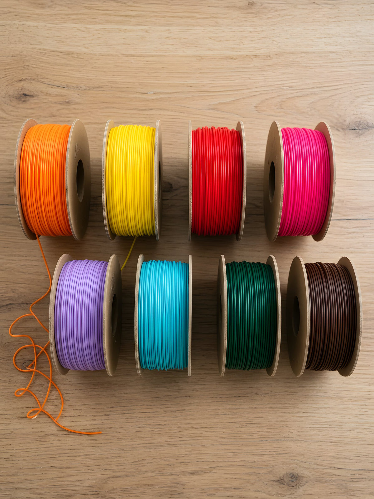 Spools of plant-based PLA in the 8 Setalú colors
