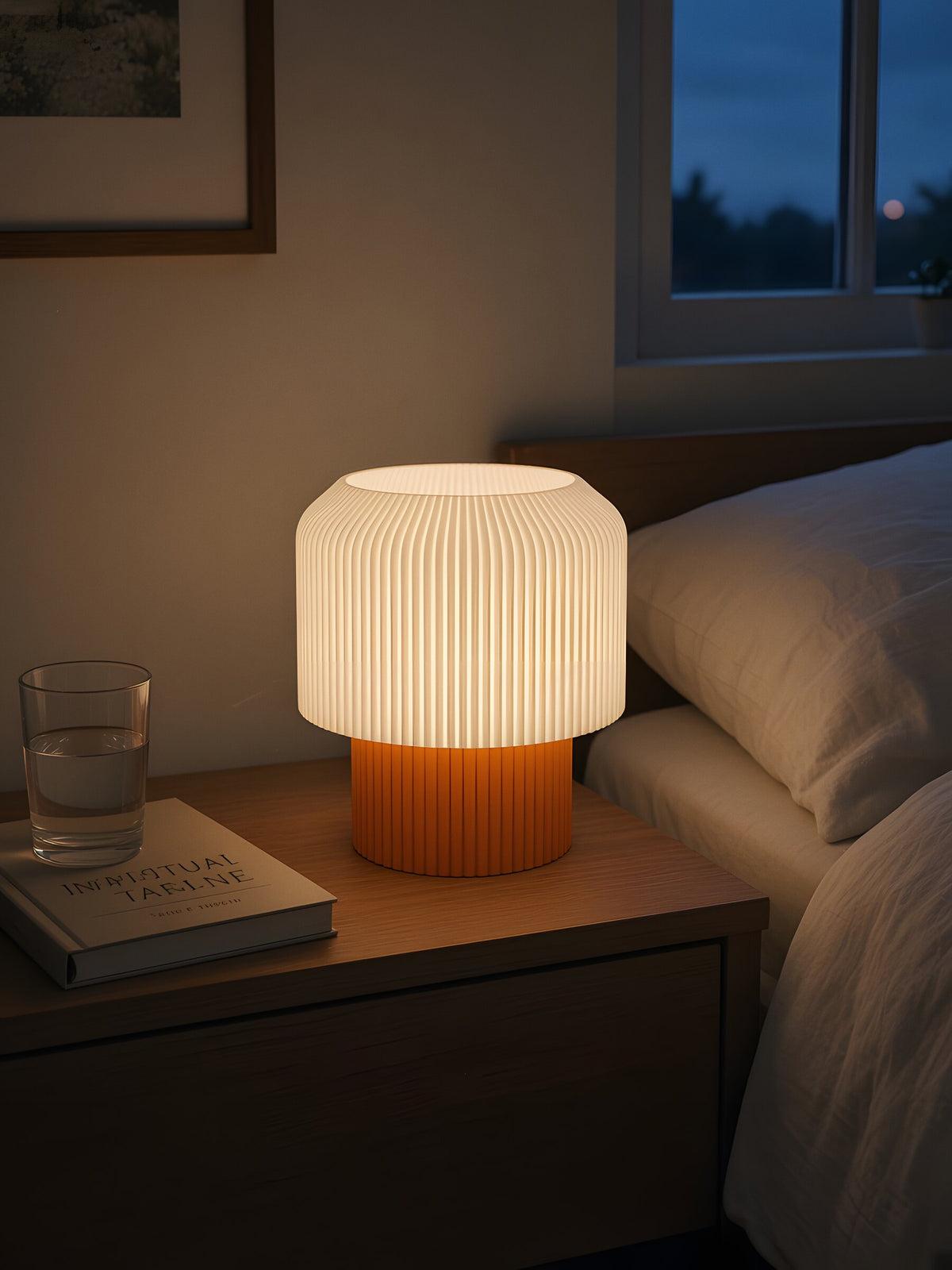 Nubo in Orange: at home, on a bedside table